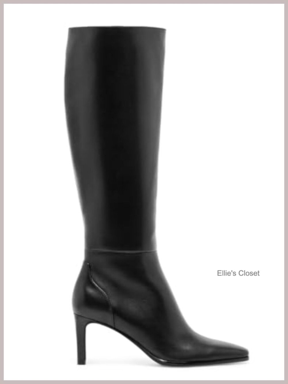 Faux Leather Knee High Boots Pointed Toe Side Zip Stacked Heel